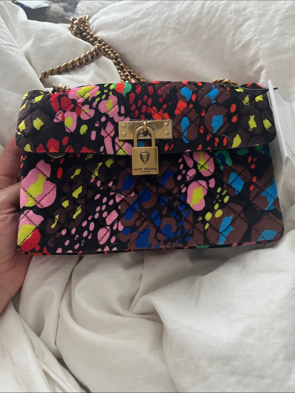 Kurt Geiger Multicolor Quilted Shoulder Bag with Gold Chain